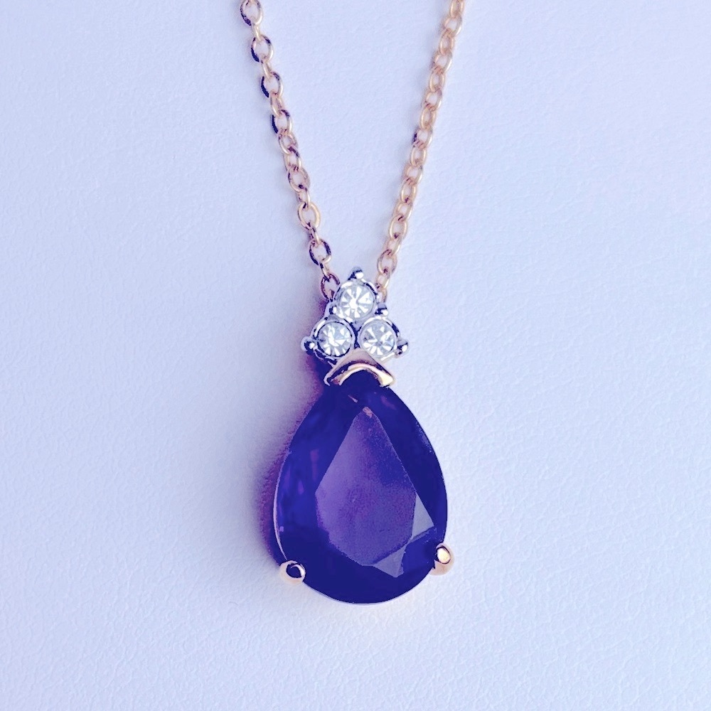 Vintage 80s Lind Espo Purple Simulated Amethyst Teardrop 14K GF Pendant Necklace